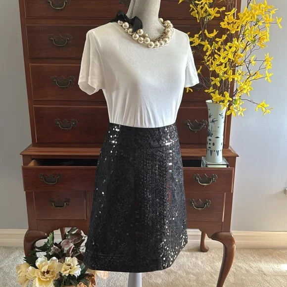 Tory Burch Isis Sequin Black Skirt Size 10 - Picture 11 of 11